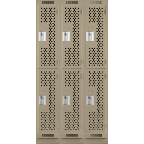 Clean Line Lockers, 2 -tier, Bank of 3, 36" x 18" x 76", Steel, Beige, Rivet (Assembled), Perforated OSI Industrial Sales