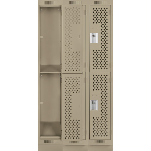 Clean Line Lockers, 2 -tier, Bank of 3, 36" x 18" x 76", Steel, Beige, Rivet (Assembled), Perforated OSI Industrial Sales