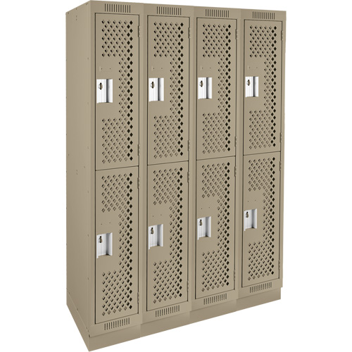 Clean Line Lockers, 2 -tier, Bank of 4, 48" x 18" x 76", Steel, Beige, Rivet (Assembled), Perforated OSI Industrial Sales
