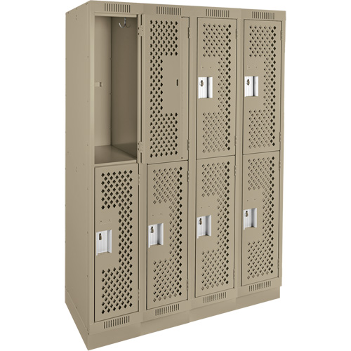 Clean Line Lockers, 2 -tier, Bank of 4, 48" x 18" x 76", Steel, Beige, Rivet (Assembled), Perforated OSI Industrial Sales