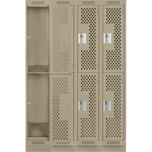 Clean Line Lockers, 2 -tier, Bank of 4, 48" x 18" x 76", Steel, Beige, Rivet (Assembled), Perforated OSI Industrial Sales