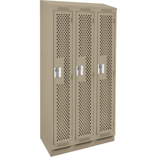 Clean Line Lockers, Bank of 3, 36" x 18" x 82", Steel, Beige, Rivet (Assembled), Perforated OSI Industrial Sales