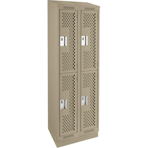 Clean Line Lockers, 2 -tier, Bank of 2, 24" x 18" x 82", Steel, Beige, Rivet (Assembled), Perforated OSI Industrial Sales