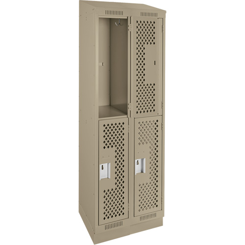 Clean Line Lockers, 2 -tier, Bank of 2, 24" x 18" x 82", Steel, Beige, Rivet (Assembled), Perforated OSI Industrial Sales