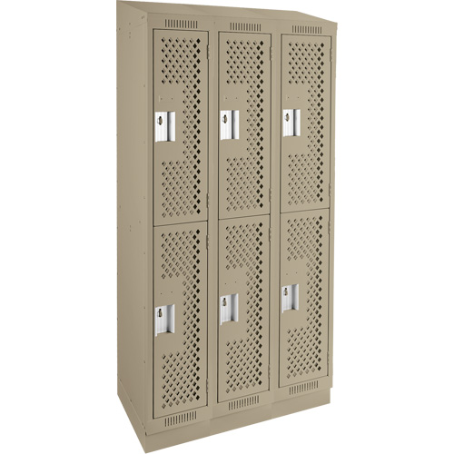 Clean Line Lockers, 2 -tier, Bank of 3, 36" x 18" x 82", Steel, Beige, Rivet (Assembled), Perforated OSI Industrial Sales