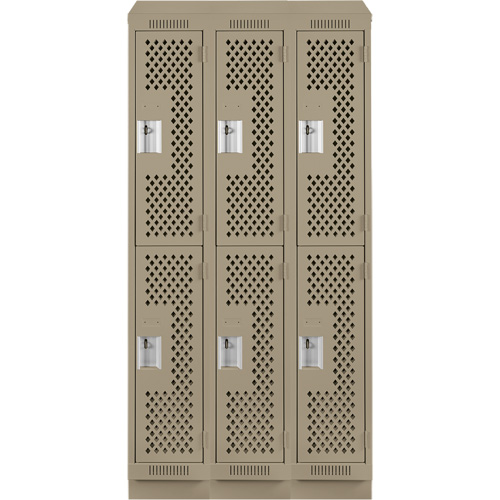 Clean Line Lockers, 2 -tier, Bank of 3, 36" x 18" x 82", Steel, Beige, Rivet (Assembled), Perforated OSI Industrial Sales