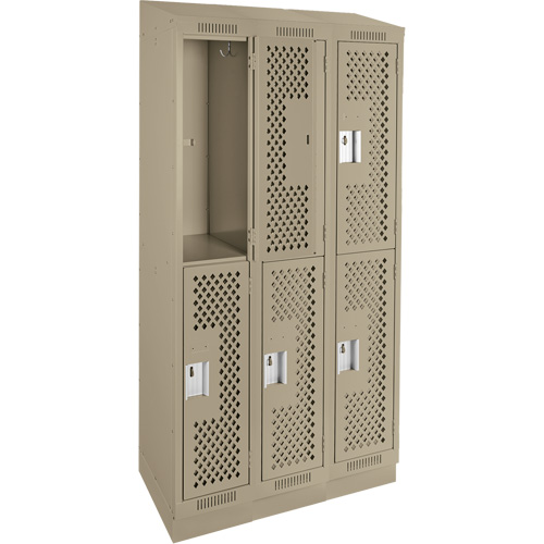 Clean Line Lockers, 2 -tier, Bank of 3, 36" x 18" x 82", Steel, Beige, Rivet (Assembled), Perforated OSI Industrial Sales