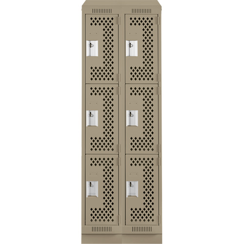 Clean Line Lockers, 3 -tier, Bank of 2, 24" x 15" x 82", Steel, Beige, Rivet (Assembled), Perforated OSI Industrial Sales