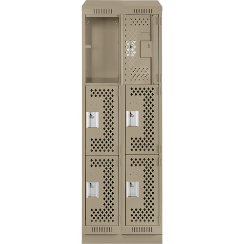 Clean Line Lockers, 3 -tier, Bank of 2, 24" x 15" x 82", Steel, Beige, Rivet (Assembled), Perforated OSI Industrial Sales