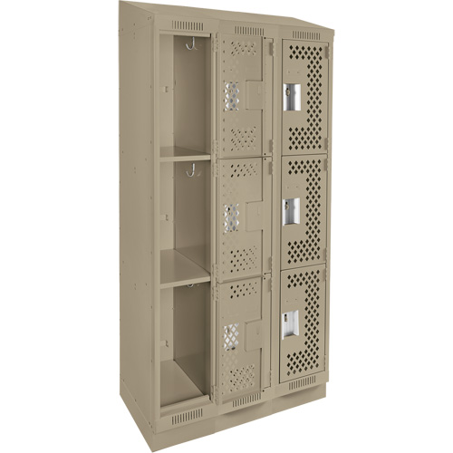 Clean Line Lockers, 3 -tier, Bank of 3, 36" x 15" x 82", Steel, Beige, Rivet (Assembled), Perforated OSI Industrial Sales