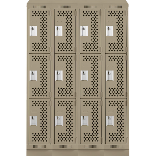 Clean Line Lockers, 3 -tier, Bank of 4, 48" x 18" x 82", Steel, Beige, Rivet (Assembled), Perforated OSI Industrial Sales