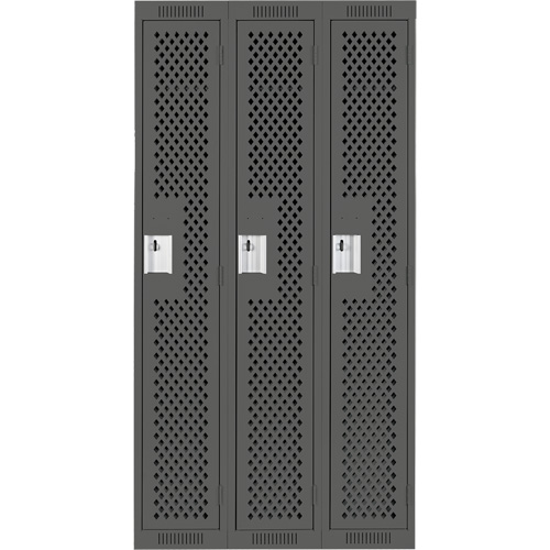 Clean Line Lockers, Bank of 3, 36" x 15" x 72", Steel, Charcoal, Rivet (Assembled), Perforated OSI Industrial Sales