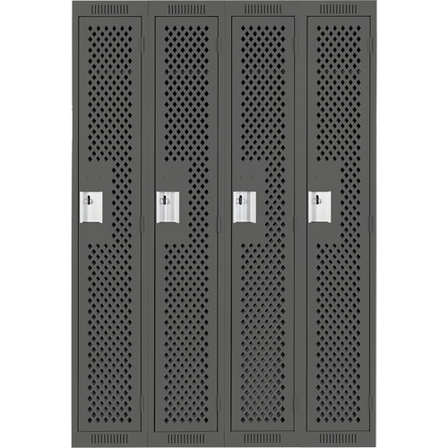 Clean Line Lockers, Bank of 4, 48" x 15" x 72", Steel, Charcoal, Rivet (Assembled), Perforated OSI Industrial Sales