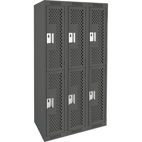 Clean Line Lockers, 2 -tier, Bank of 3, 36" x 15" x 72", Steel, Charcoal, Rivet (Assembled), Perforated OSI Industrial Sales