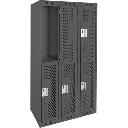 Clean Line Lockers, 2 -tier, Bank of 3, 36" x 15" x 72", Steel, Charcoal, Rivet (Assembled), Perforated OSI Industrial Sales