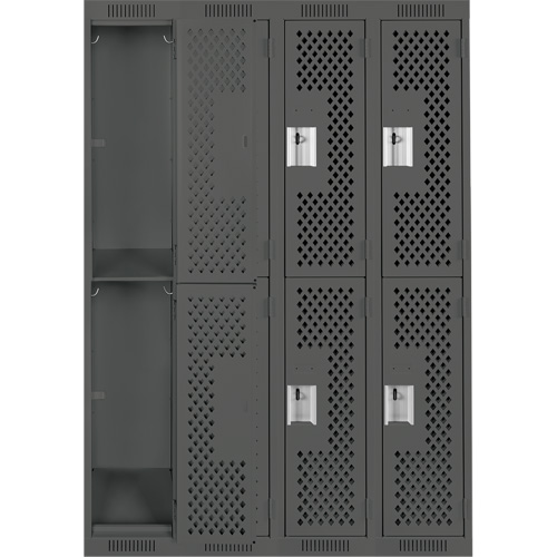 Casiers Clean Line, 2 niveaux, Bloc de 4, 48" x 15" x 72", Acier, Charbon, Rivet (assembl&eacute;), Perfor&eacute; OSI Industrial Sales