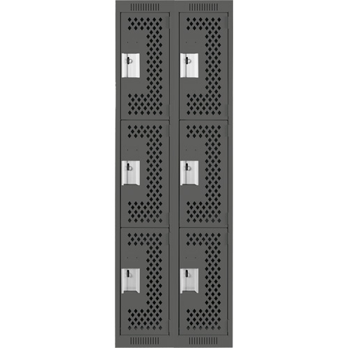 Clean Line Lockers, 3 -tier, Bank of 2, 24" x 12" x 72", Steel, Charcoal, Rivet (Assembled), Perforated OSI Industrial Sales