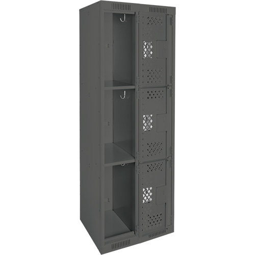 Clean Line Lockers, 3 -tier, Bank of 2, 24" x 12" x 72", Steel, Charcoal, Rivet (Assembled), Perforated OSI Industrial Sales