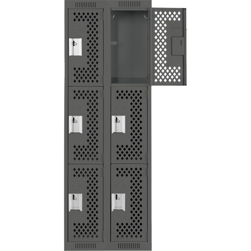 Clean Line Lockers, 3 -tier, Bank of 2, 24" x 12" x 72", Steel, Charcoal, Rivet (Assembled), Perforated OSI Industrial Sales