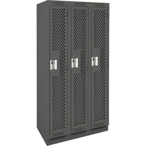 Clean Line Lockers, Bank of 3, 36" x 15" x 76", Steel, Charcoal, Rivet (Assembled), Perforated OSI Industrial Sales