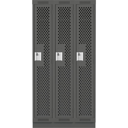 Clean Line Lockers, Bank of 3, 36" x 15" x 76", Steel, Charcoal, Rivet (Assembled), Perforated OSI Industrial Sales