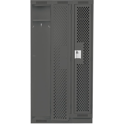 Clean Line Lockers, Bank of 3, 36" x 15" x 76", Steel, Charcoal, Rivet (Assembled), Perforated OSI Industrial Sales