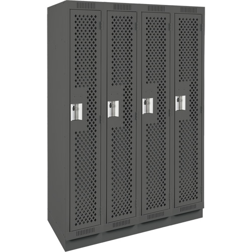 Clean Line Lockers, Bank of 4, 48" x 15" x 76", Steel, Charcoal, Rivet (Assembled), Perforated OSI Industrial Sales