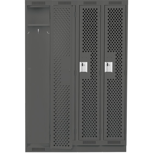 Clean Line Lockers, Bank of 4, 48" x 15" x 76", Steel, Charcoal, Rivet (Assembled), Perforated OSI Industrial Sales