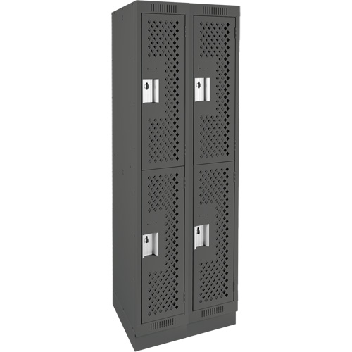 Clean Line Lockers, 2 -tier, Bank of 2, 24" x 18" x 76", Steel, Charcoal, Rivet (Assembled), Perforated OSI Industrial Sales