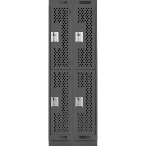 Clean Line Lockers, 2 -tier, Bank of 2, 24" x 18" x 76", Steel, Charcoal, Rivet (Assembled), Perforated OSI Industrial Sales