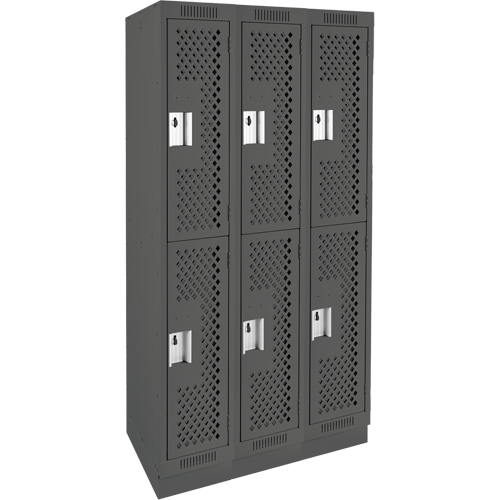 Clean Line Lockers, 2 -tier, Bank of 3, 36" x 18" x 76", Steel, Charcoal, Rivet (Assembled), Perforated OSI Industrial Sales