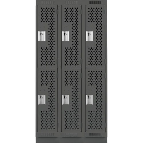 Clean Line Lockers, 2 -tier, Bank of 3, 36" x 18" x 76", Steel, Charcoal, Rivet (Assembled), Perforated OSI Industrial Sales