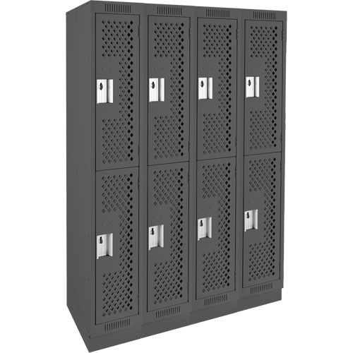Clean Line Lockers, 2 -tier, Bank of 4, 48" x 18" x 76", Steel, Charcoal, Rivet (Assembled), Perforated OSI Industrial Sales