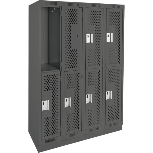 Clean Line Lockers, 2 -tier, Bank of 4, 48" x 18" x 76", Steel, Charcoal, Rivet (Assembled), Perforated OSI Industrial Sales