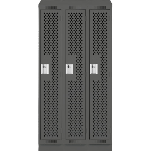 Clean Line Lockers, Bank of 3, 36" x 12" x 82", Steel, Charcoal, Rivet (Assembled), Perforated OSI Industrial Sales