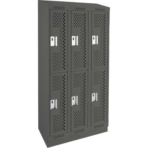 Clean Line Lockers, 2 -tier, Bank of 3, 36" x 18" x 82", Steel, Charcoal, Rivet (Assembled), Perforated OSI Industrial Sales
