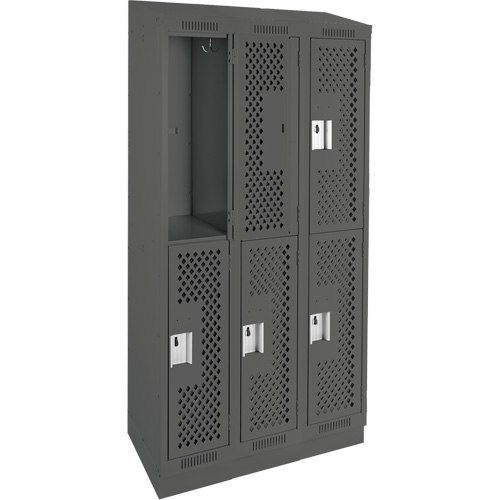 Clean Line Lockers, 2 -tier, Bank of 3, 36" x 18" x 82", Steel, Charcoal, Rivet (Assembled), Perforated OSI Industrial Sales