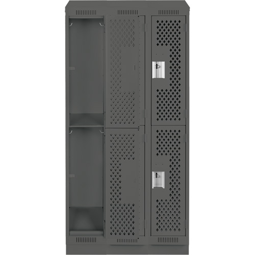 Clean Line Lockers, 2 -tier, Bank of 3, 36" x 18" x 82", Steel, Charcoal, Rivet (Assembled), Perforated OSI Industrial Sales