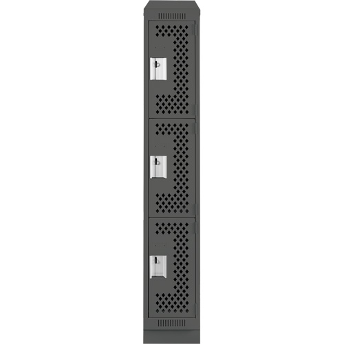 Clean Line Lockers, 3 -tier, 12" x 18" x 82", Steel, Charcoal, Rivet (Assembled), Perforated OSI Industrial Sales