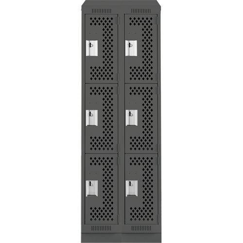 Clean Line Lockers, 3 -tier, Bank of 2, 24" x 15" x 82", Steel, Charcoal, Rivet (Assembled), Perforated OSI Industrial Sales