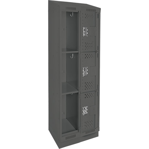 Clean Line Lockers, 3 -tier, Bank of 2, 24" x 15" x 82", Steel, Charcoal, Rivet (Assembled), Perforated OSI Industrial Sales