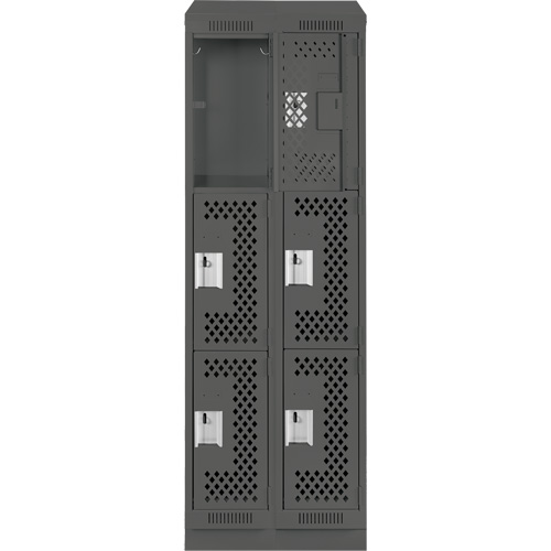 Clean Line Lockers, 3 -tier, Bank of 2, 24" x 15" x 82", Steel, Charcoal, Rivet (Assembled), Perforated OSI Industrial Sales