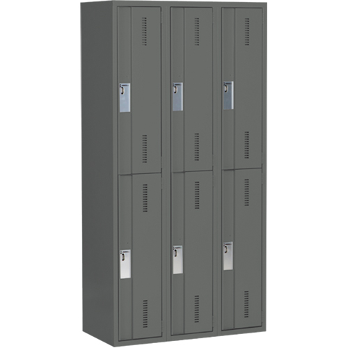 Concorde Heavy-Duty Lockers, 2 -tier, Bank of 3, 36" x 18" x 72", Steel, Charcoal, Welded (Assembled) OSI Industrial Sales