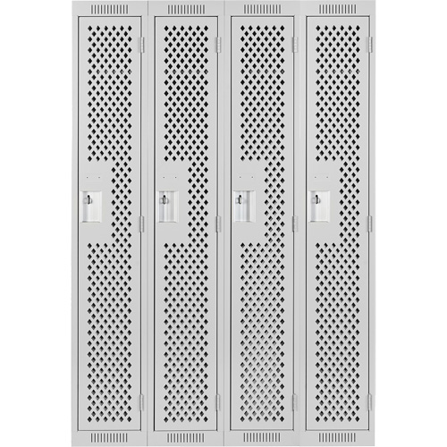 Clean Line Lockers, Bank of 4, 48" x 15" x 72", Steel, Grey, Rivet (Assembled), Perforated OSI Industrial Sales