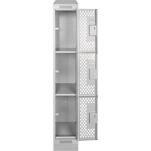 Clean Line Lockers, 3 -tier, 12" x 12" x 72", Steel, Grey, Rivet (Assembled), Perforated OSI Industrial Sales