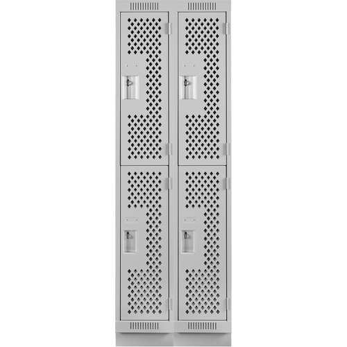 Clean Line Lockers, 2 -tier, Bank of 2, 24" x 18" x 76", Steel, Grey, Rivet (Assembled), Perforated OSI Industrial Sales