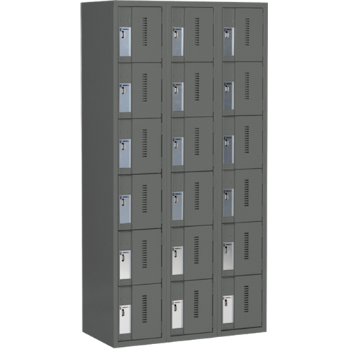 Concorde Heavy-Duty Lockers, 6 -tier, Bank of 3, 36" x 18" x 72", Steel, Charcoal, Welded (Assembled) OSI Industrial Sales