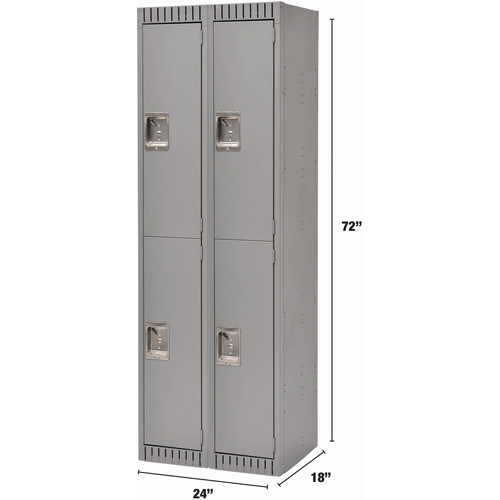 Lockers, 2 -tier, Bank of 2, 24" x 18" x 72", Steel, Grey, Knocked Down OSI Industrial Sales