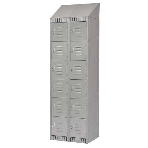 Lockers, 6 -tier, Bank of 2, 24" x 18" x 82", Steel, Grey, Knocked Down OSI Industrial Sales