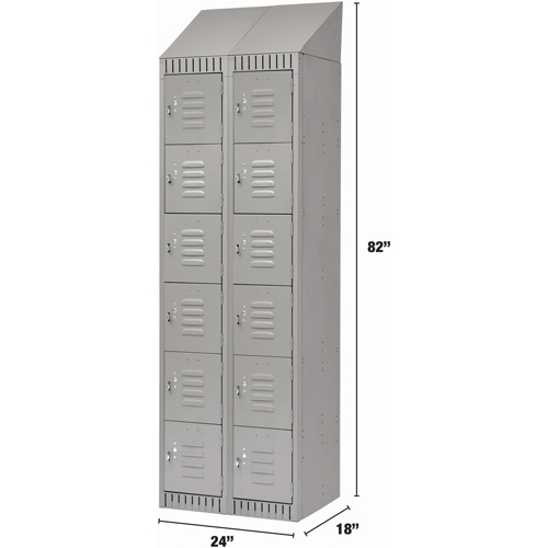 Lockers, 6 -tier, Bank of 2, 24" x 18" x 82", Steel, Grey, Knocked Down OSI Industrial Sales